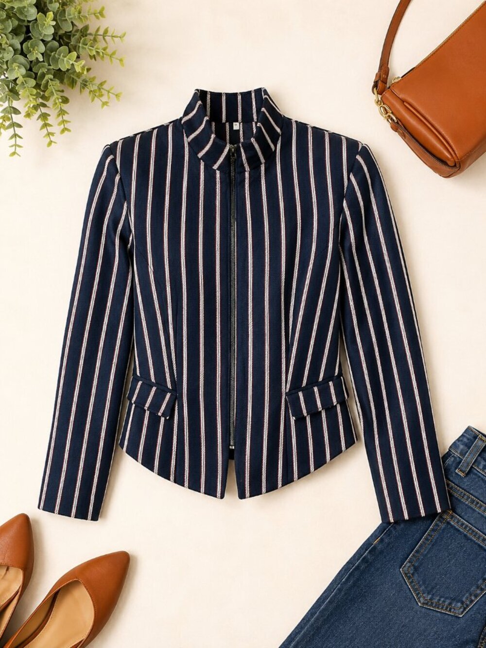 Banana Republic Navy Striped Blazer Jacket Gold Hardware Size 10